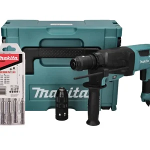 Zertifiziert Makita HR 2630 TJ Kombihammer 800 W 2,4 J SDS Plus + Schnellspannfutter + 5 tlg. Bohrer Set + Makpac
