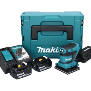 Zertifiziert Makita DBO 480 RGJ Akku Schwingschleifer 18 V 112 x 102 mm + 2x Akku 6,0 Ah + Ladegerät + Makpac