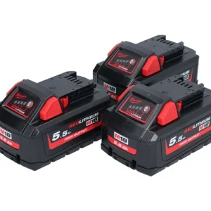 Milwaukee M18 HB 5,5 Akku Set 3x 18 V 5,5 Ah / 5500 mAh Li-Ion High Output ( 3x 4932464712 ) mit Ladestandsanzeige Abverkauf