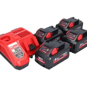 Milwaukee M18 NRG-554 Akku Starter Set High Output 18 V + 4x Akku 5,5 Ah ( 4x 4932464712 ) + M12-18 FC Ladegerät ( 4932451079 ) Versand Am Gleichen Tag