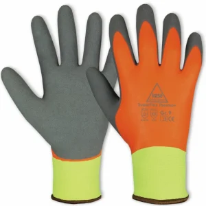 Zertifiziert HASE SAFETY GLOVES Latex-Arbeitshandschuh Winter, neongelb/orange/grau, Gr 9