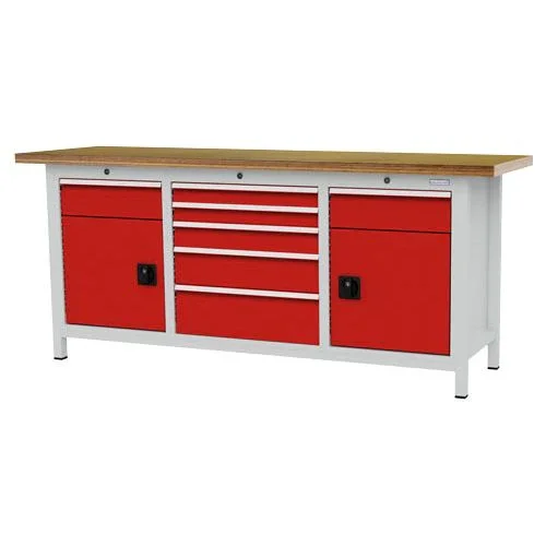 Zertifiziert Bedrunka+Hirth box workbench, depth 600 mm R 18-16 and R 24-16, number of drawers: 7, number of hinged doors: 2