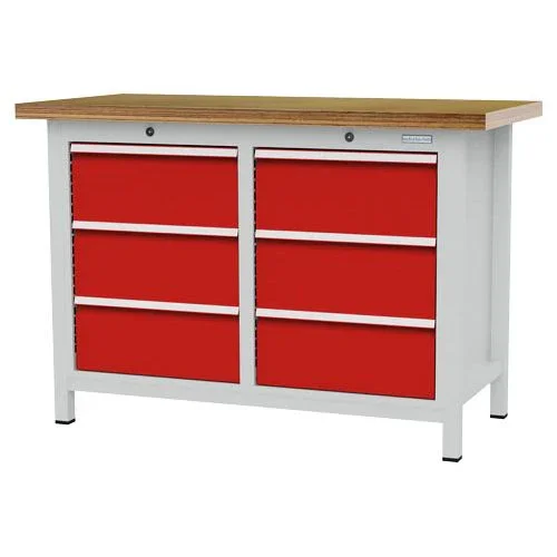Zertifiziert Bedrunka+Hirth box workbench, depth 600 mm, R 18-16, number of drawers: 6