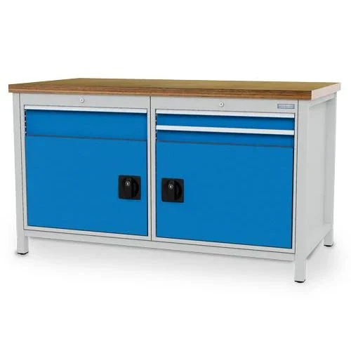 Zertifiziert Bedrunka+Hirth cabinet workbench, depth 750 mm, R 24-24, number of drawers: 3, number of hinged doors: 2